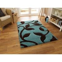 Avoca Soft Thick Teal & Brown Hand Carved Floral Pattern Rugs 80cm x 150cm (2\'7\