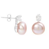 Avery Row Pearls Pink Button Pearl Stud Earrings with Zircons