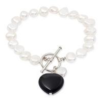 Avery Row Pearls Bracelet with Onyx Heart