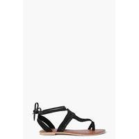 Ava Knee High Toe Post Ghillie Suede Sandal - black