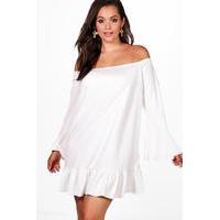 ava off the shoulder flare sleeve shift dress ivory