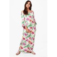 Ava Off The Shoulder Tropical Printed Maxi Dress - multi