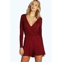 Aveline Wrap Front Long Sleeve Playsuit - wine