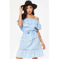 Ava Blue Bardot Tie Waist Dress