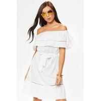 Ava White Bardot Tie Waist Dress