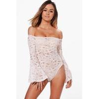 Ava Off The Shoulder Lace Flute Sleeve Body - ivory