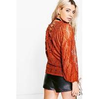 ava all over lace tie back top rust