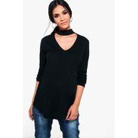 Ava Choker Ribbed Top - black