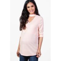 Ava Choker Ribbed Top - blush