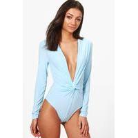 Ava Plunge Neck Twist Front Body - sky