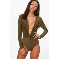 Ava Plunge Neck Twist Front Body - khaki