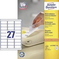 Avery-Zweckform L4737REV-100 Labels (A4) 63.5 x 29.6 mm Paper White 2700 pc(s) Removable All-purpose labels Inkjet, Lase
