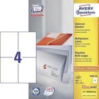 Avery-Zweckform 3483-200 Labels (A4) 105 x 148 mm Paper White 800 pc(s) Permanent All-purpose labels Inkjet, Laser, Copi