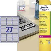 Avery-Zweckform L6011-20 Labels (A4) 63.5 x 29.6 mm Polyester film Silver 540 pc(s) Permanent Nameplates Laser, Copier