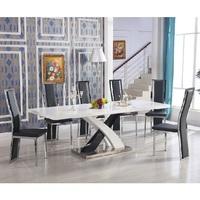 axara extendable white dining set with 6 collete black chairs