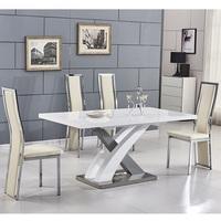 Axara Extending Small Dining Set White Grey Gloss 6 Cream Chairs