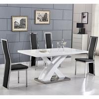 Axara Extending Small Dining Set In White Gloss 6 Black Chairs