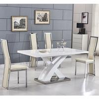Axara Extending Small Dining Set In White Gloss 6 Cream Chairs