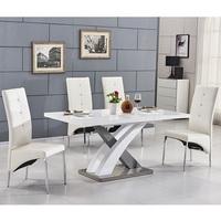 Axara Extending Small Dining Set White Grey Gloss 6 White Chairs