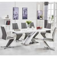 Axara Extendable Dining Table In White With 6 Gia Grey Chairs