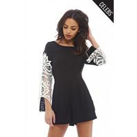 ax paris contrast crochet sleeved playsuit multi