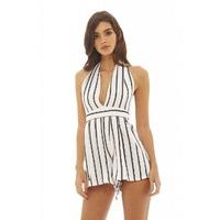 AX Paris Striped Halterneck Playsuit White