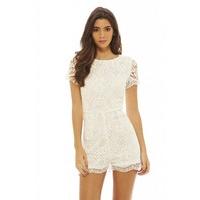 AX Paris Crochet Playsuit Cream