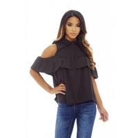 AX Paris Ruffle Cold Shoulder Button Up Top
