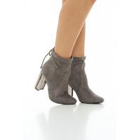 ax paris faux suede tie back ankle boot grey