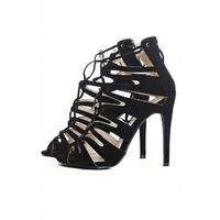 ax paris faux suede caged heels black