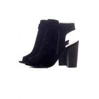 AX Paris Faux Suede Peep Toe Boots Black