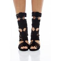 AX Paris Faux Suede Multi Strap Heels Black