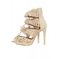 AX Paris Laser Cut Lace Up Heels Cream