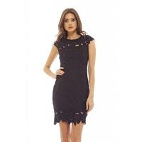 AX Paris Capped Sleeve Crochet Dress Black