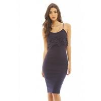 AX Paris Crochet Overlay Midi Dress Navy