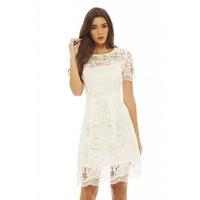 AX Paris Crochet Overlay Midi Dress Cream