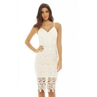 AX Paris V Neck Crochet Midi Dress Cream