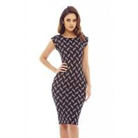 ax paris printed capped sleeve midi navy