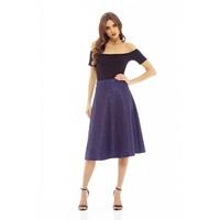 ax paris textured midi skater skirt navy