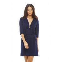 ax paris zip front tie belt tunic navy