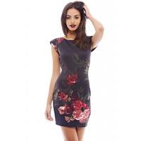 AX Paris Floral Bodycon Shoulder Pad Dress Red