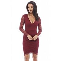 AX Paris V Front Lace Bodycon Dress Wine