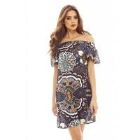 ax paris off the shoulder printed dress navy