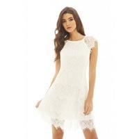 AX Paris Capped Sleeve Crocheted Lace Dress Cream