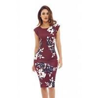 ax paris floral capped sleeve midi dress burgundy