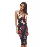 AX Paris Flower Print Bodycon Zip Dress Cream