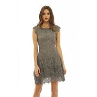 AX Paris Capped Sleeve Crocheted Lace Dress Grey