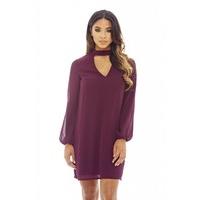 AX Paris Long Sleeve Choker Neck Dress Purple