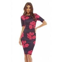 AX Paris 3/4 Sleeve Printed Bodycon Dress Black