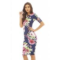 AX Paris Bold Printed Floral Bodycon Dress Navy